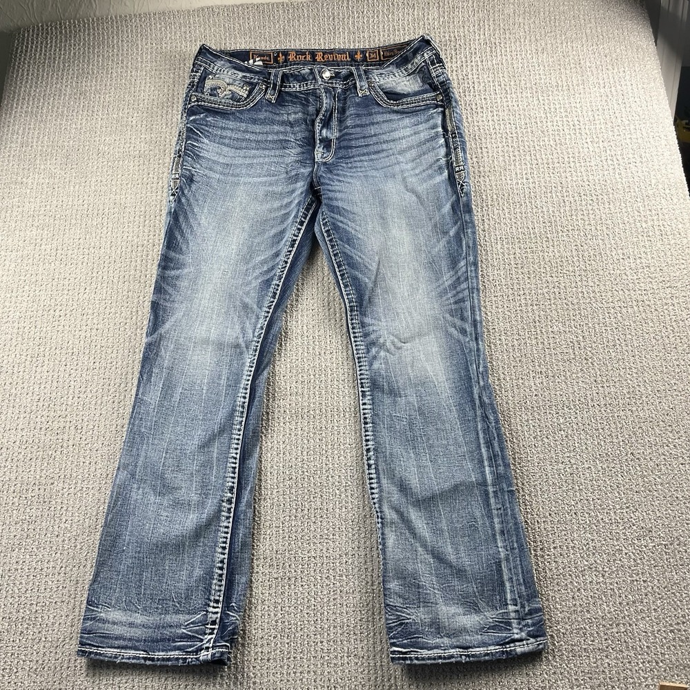 Rock Revival Womens Kenda Easy Boot Embellished Blue Jeans 34x31 EP9006E201R